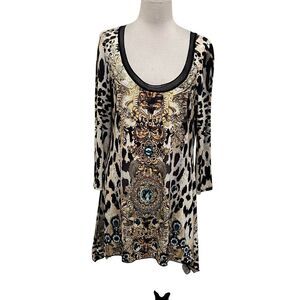 From The Heart Women's Animal Print Scoop Neck Trudy Tunic Top Brown Tan Medium